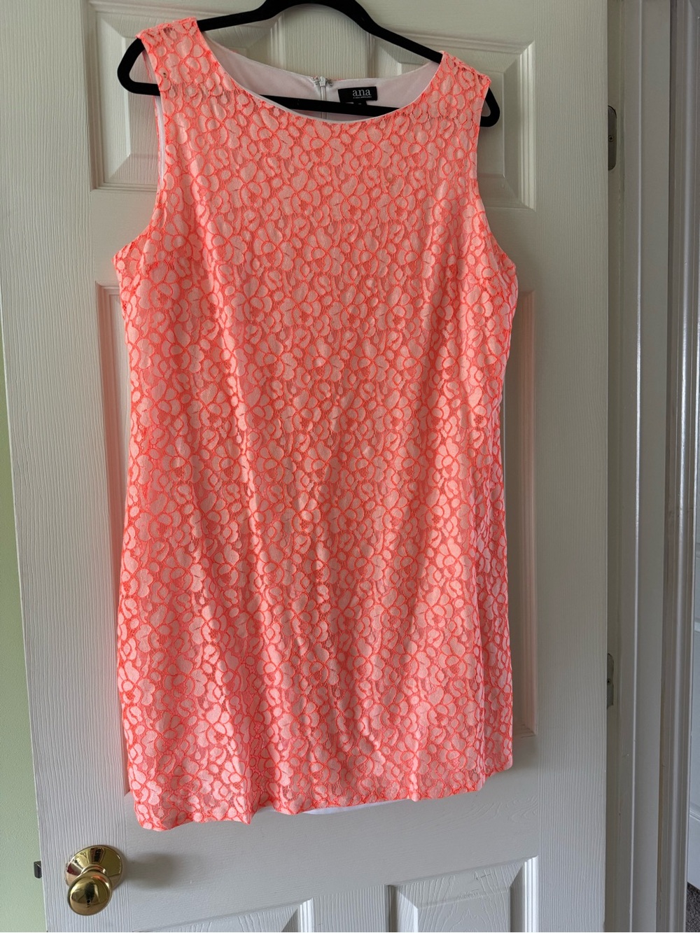 a.n.a Sleeveless Coral Shift Dress. Length 36”. Has a white lining. Never worn